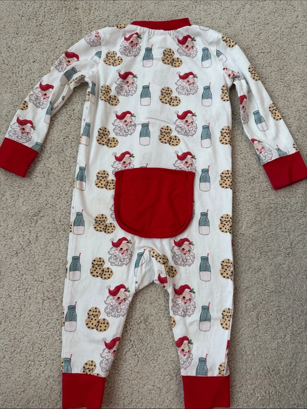 Santa & Cookies Footless Pajamas - Red Trim